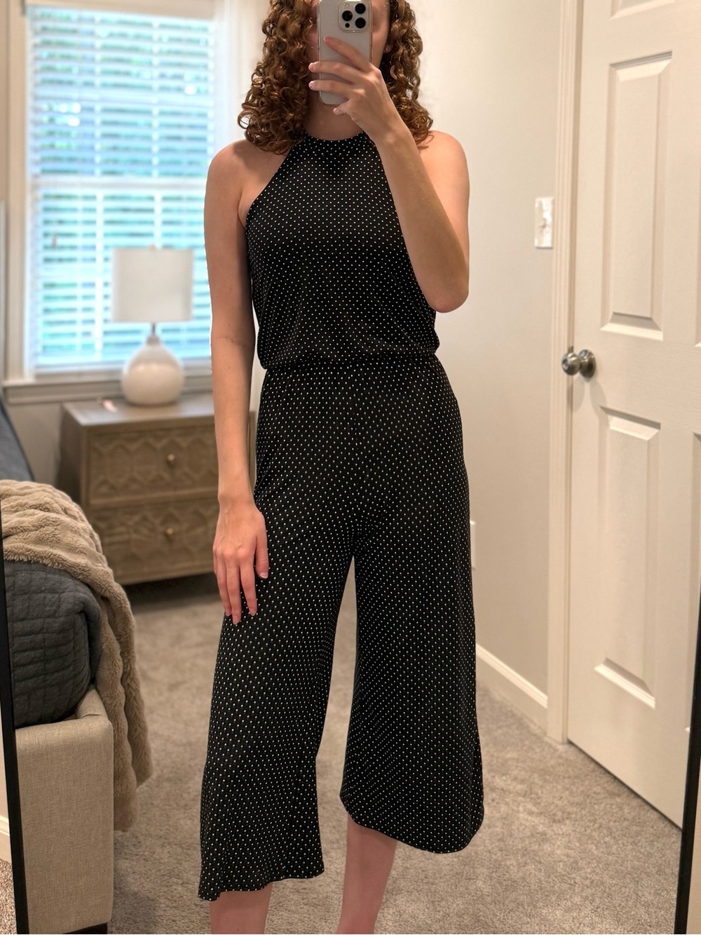 Black/White Polka Dot Halter Jumpsuit